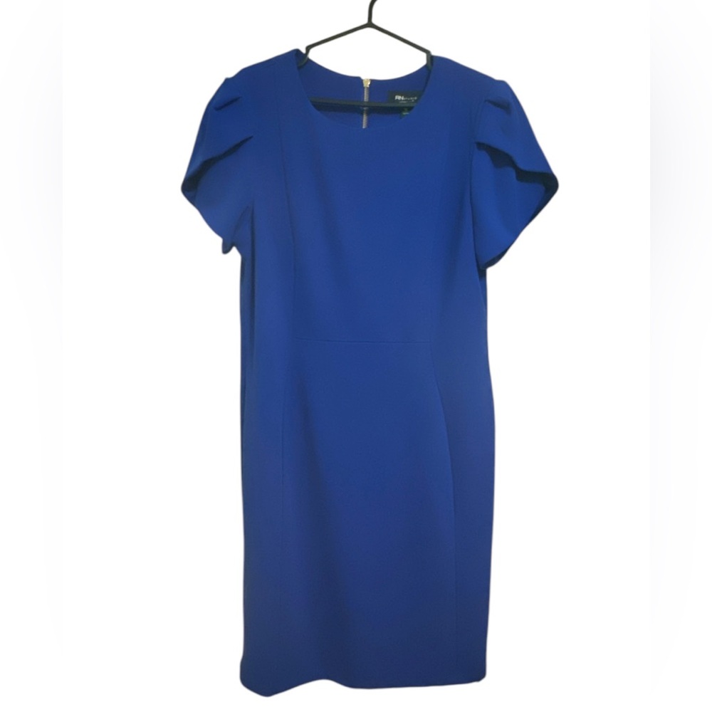RN STUDIO Midi Cobalt Blue Shift Petal Tulip Sleeve Dress Sz 12
